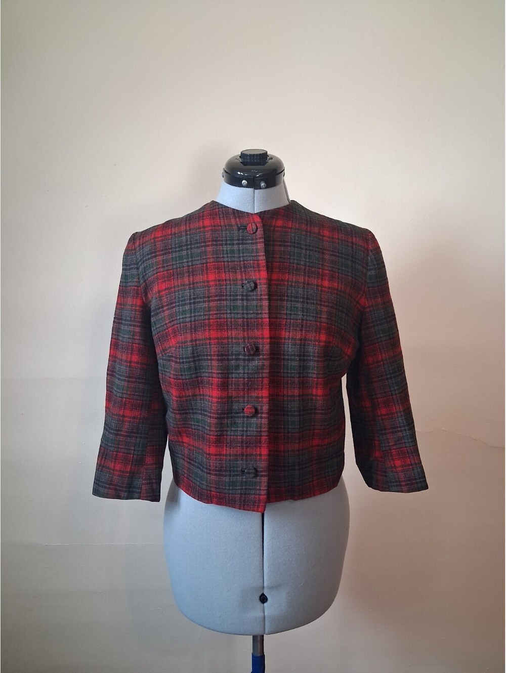 Vintage 1950s Pendleton Jacket, Women's Cropped Red Plaid Sz S/M Lined.